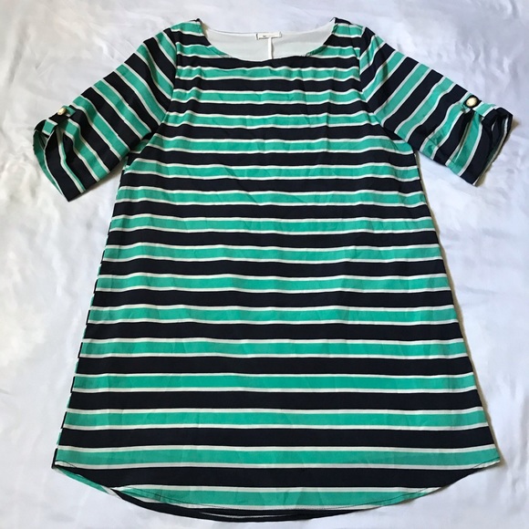 EVERLY Striped Short Tab Sleeve Shift Dress Medium - Picture 10 of 13